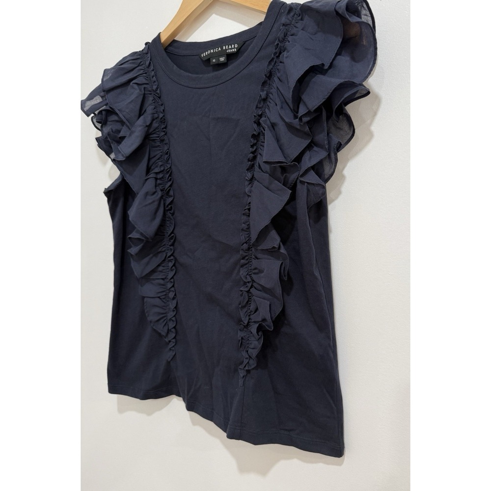 Veronica Beard Bardot Cotton Ruffle Tee Navy Size XS - Picture 6 of 7